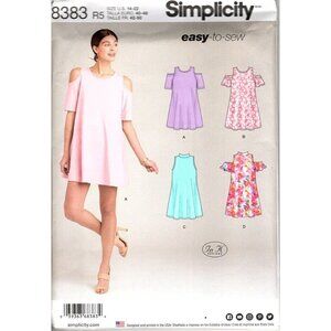 Simplicity 8383 Misses 14 to 22 Knit Cold Shoulder Trapeze Dress Sewing Pattern
